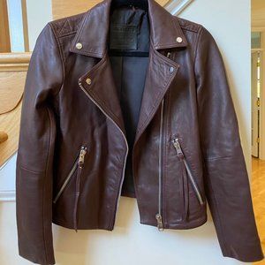 All Saints Dalby Biker Leather Jacket Oxblood
